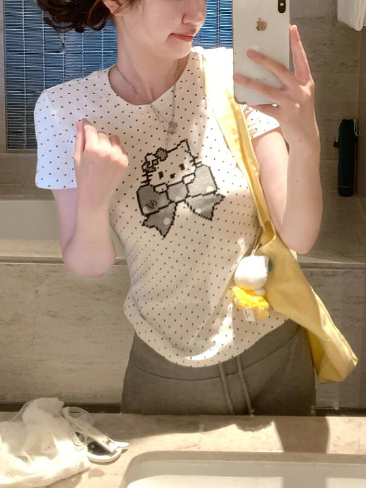 Pixie Kitty Crew Neck Dot Tees-ntbhshop