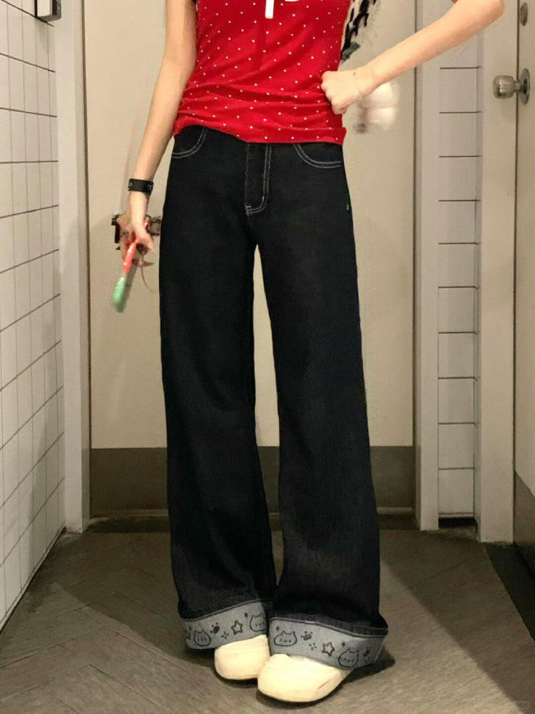 Moonpaw Wide Leg Cuffed Jeans-ntbhshop