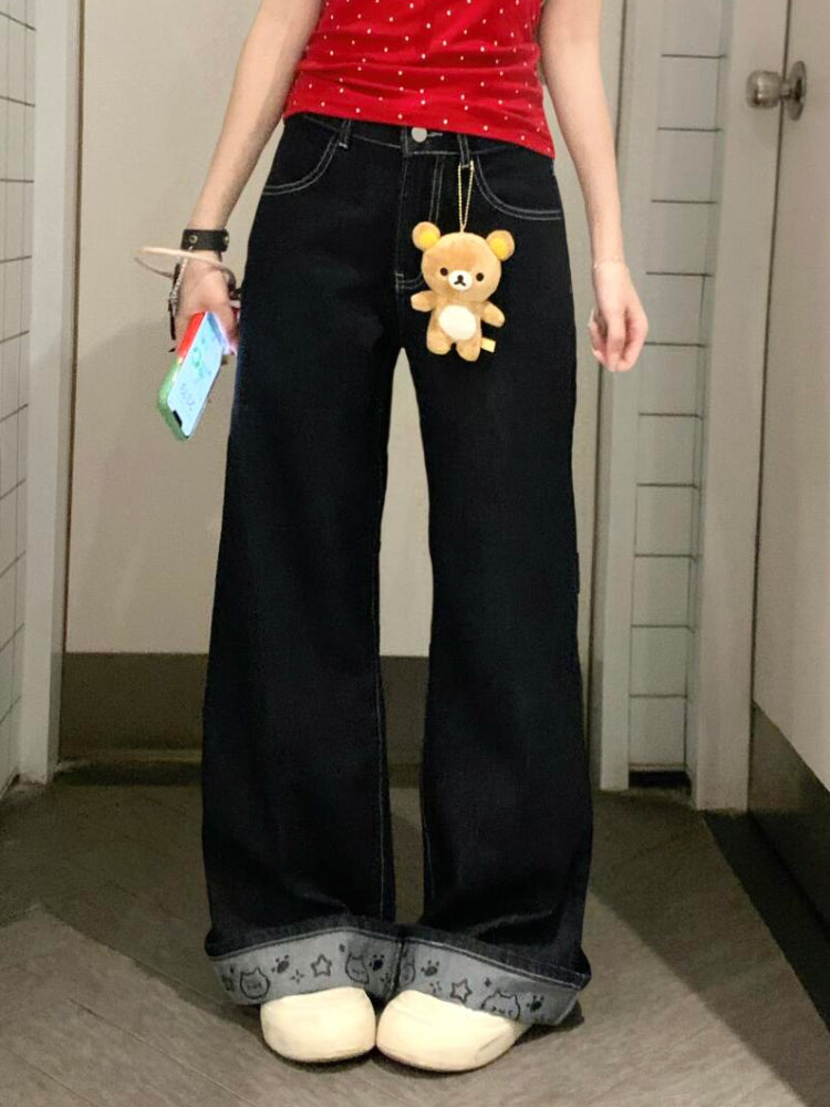 Moonpaw Wide Leg Cuffed Jeans-ntbhshop