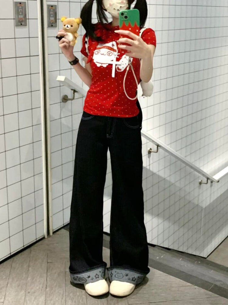 Moonpaw Wide Leg Cuffed Jeans-ntbhshop