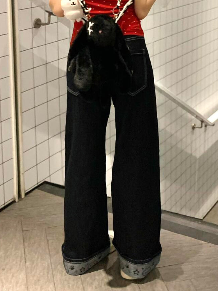 Moonpaw Wide Leg Cuffed Jeans-ntbhshop