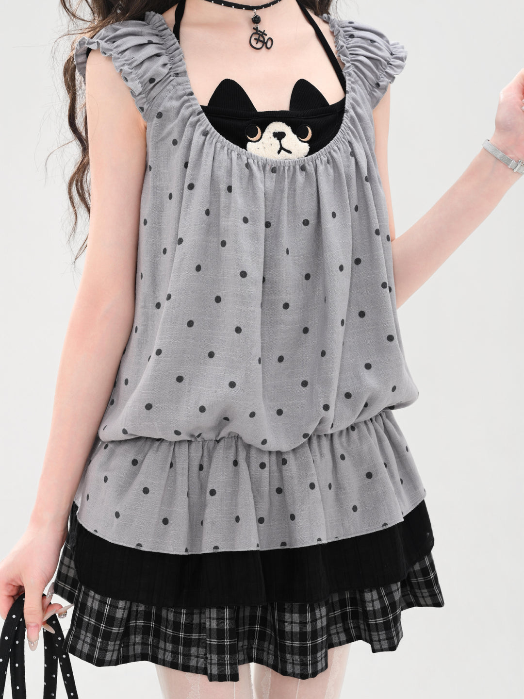 Milk Cat Halter Dress-Tops-ntbhshop