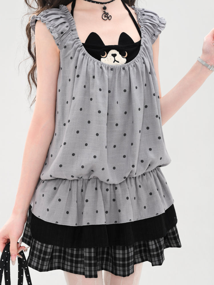 Milk Cat Halter Dress-Tops-ntbhshop