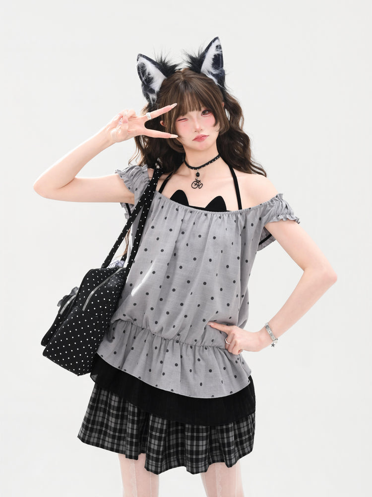 Milk Cat Halter Dress-Tops-ntbhshop