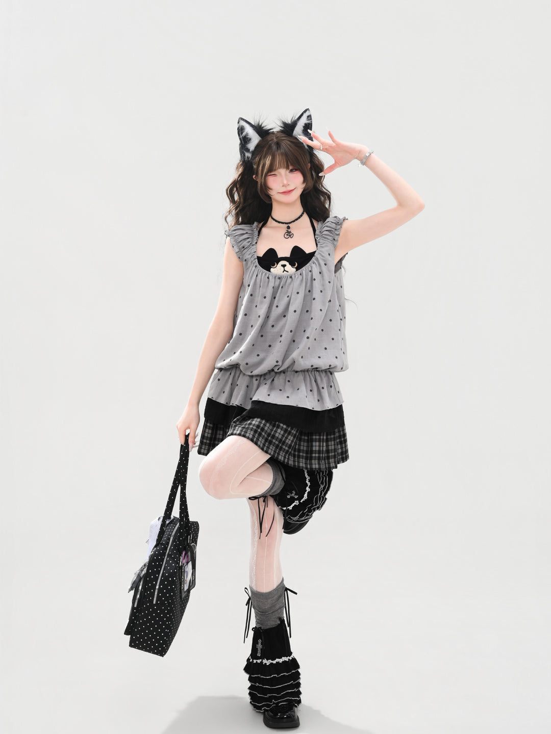 Milk Cat Halter Dress-Tops-ntbhshop