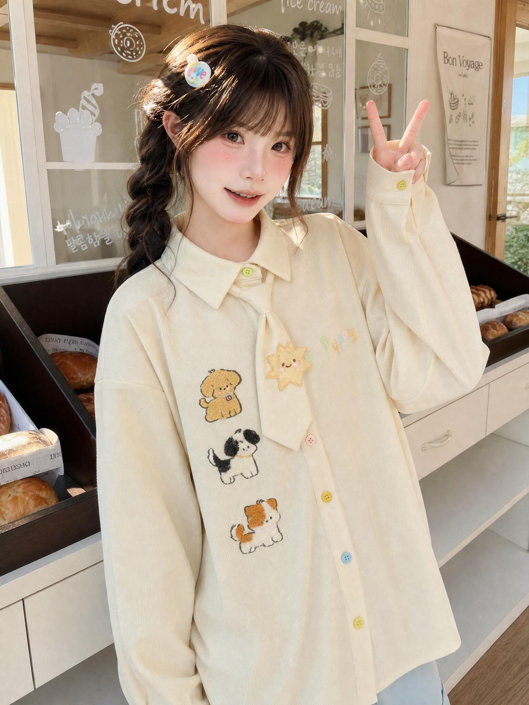 Puppy Parade Tie Shirt-Tops-ntbhshop
