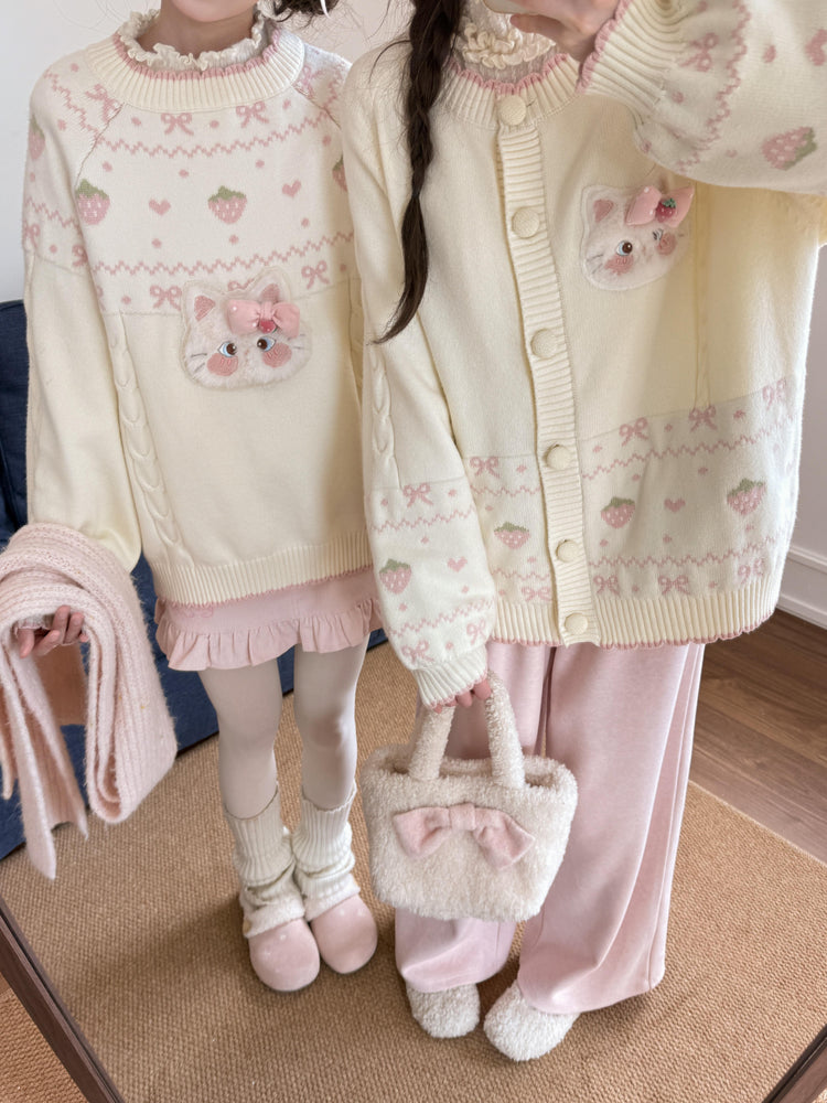 Strawberry Kitty Knit Cardigan-ntbhshop