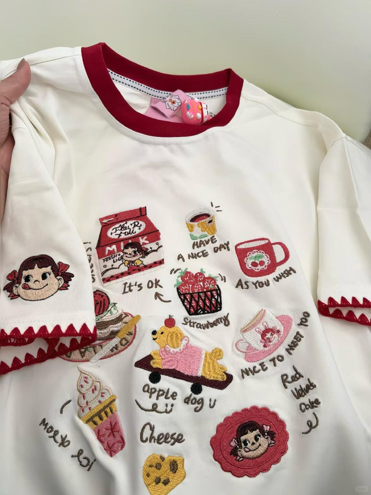 Retro Cartoon Embroidered Oversized Tee-ntbhshop
