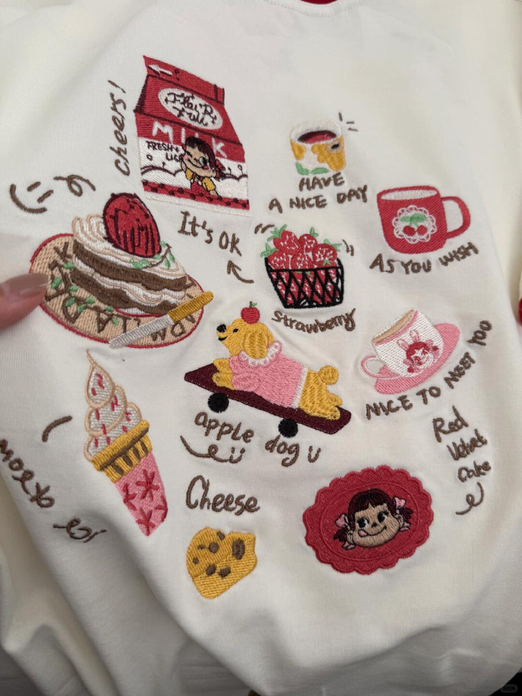 Retro Cartoon Embroidered Oversized Tee-ntbhshop