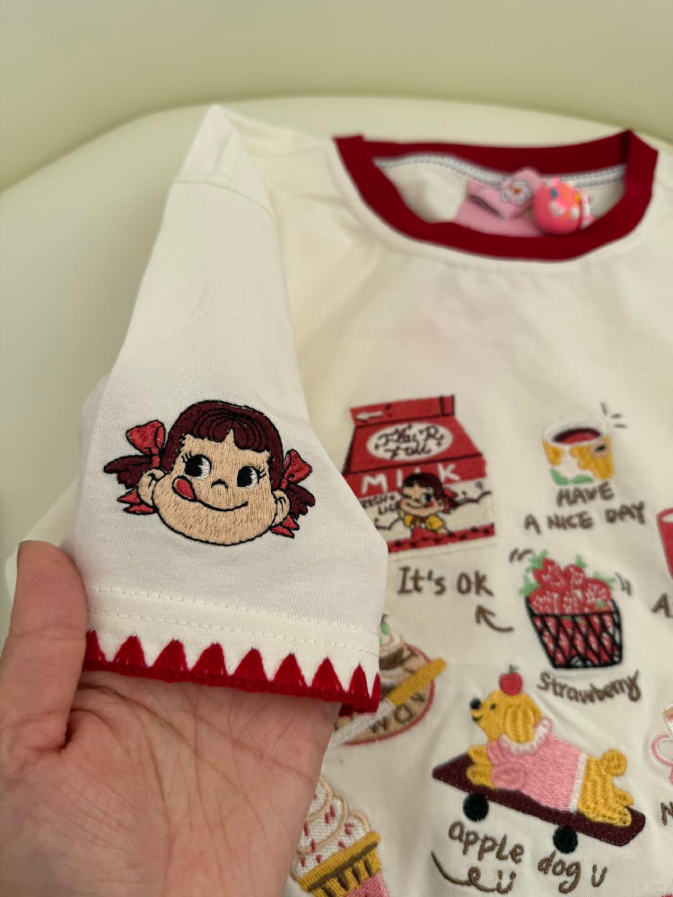 Retro Cartoon Embroidered Oversized Tee-ntbhshop