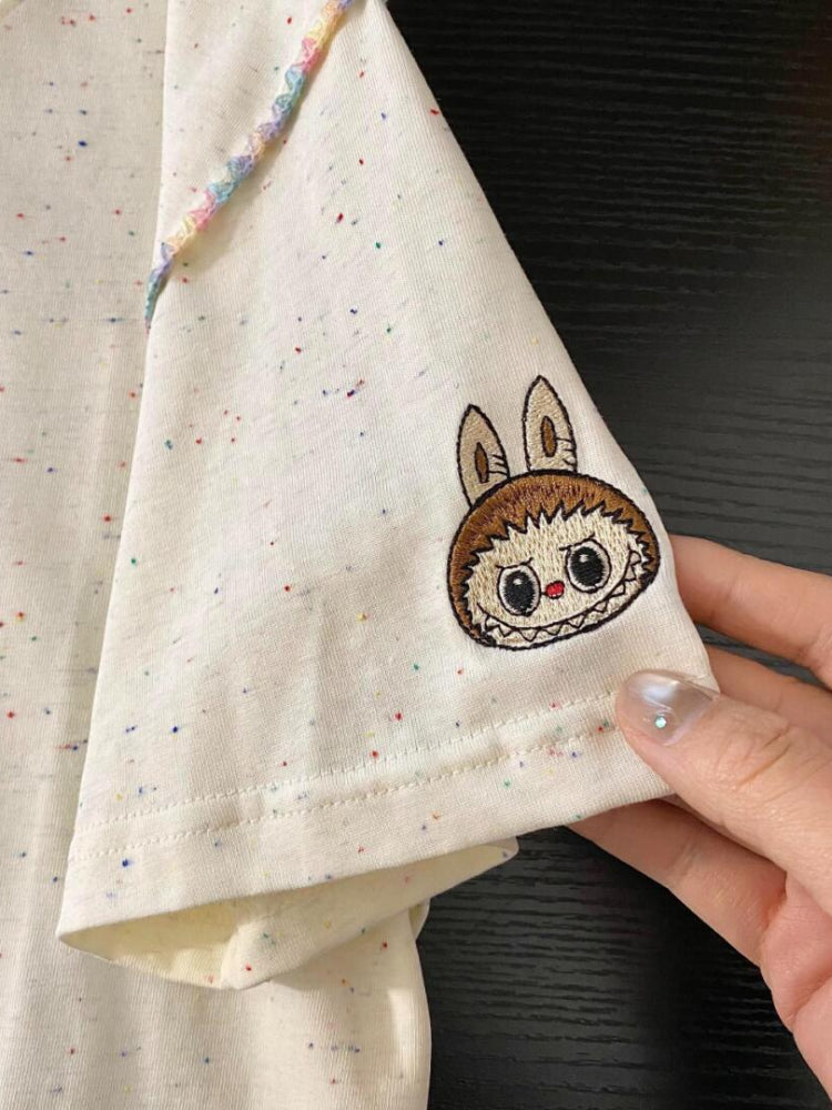 Labubu Mischief Embroidery Cartoon Tee-ntbhshop