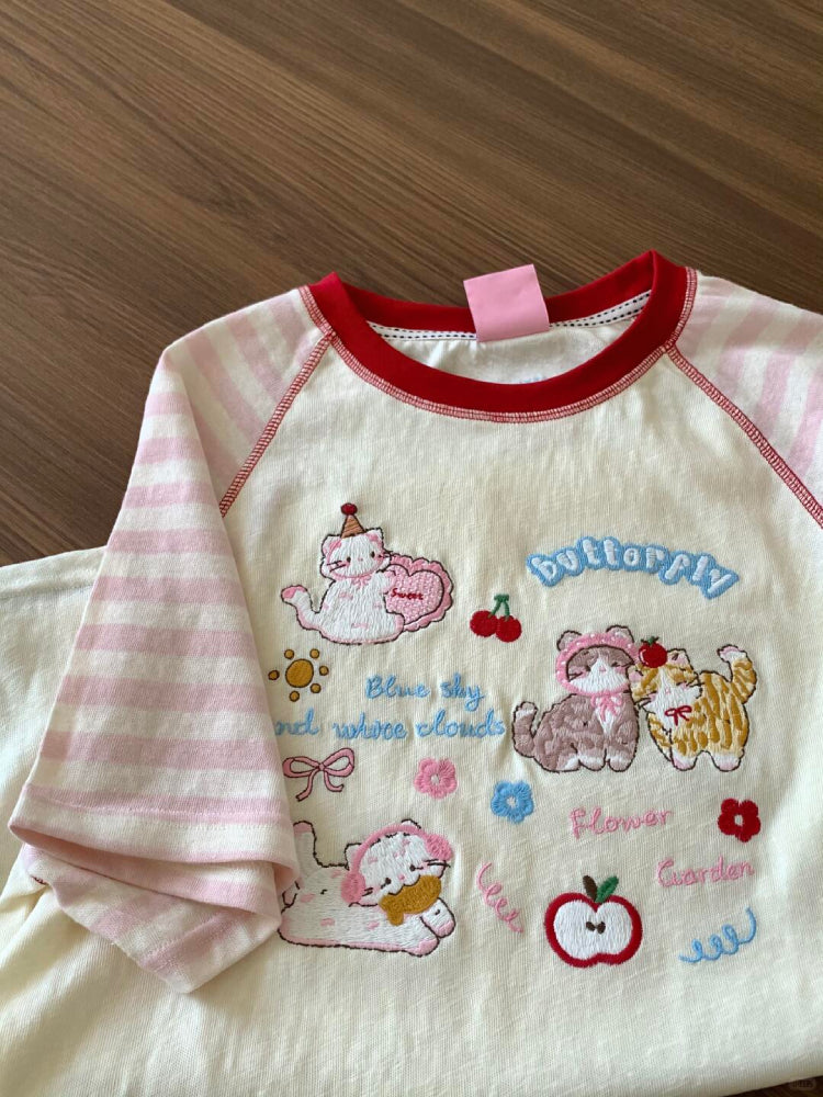Cherry Kitten Soft Girl Striped Tee-ntbhshop