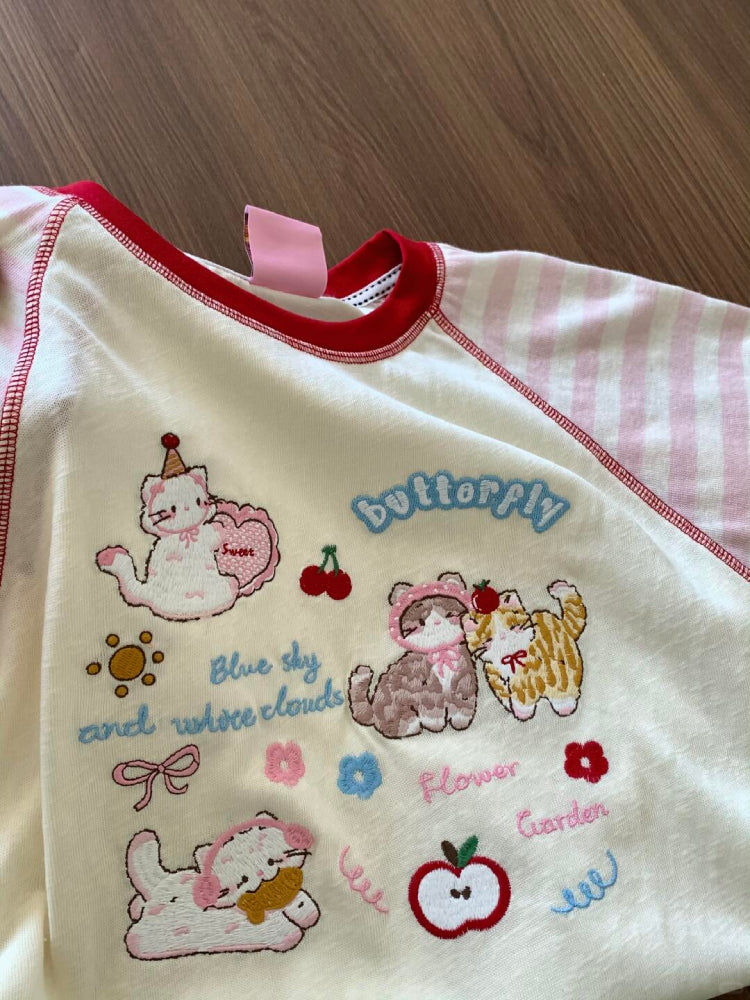 Cherry Kitten Soft Girl Striped Tee-ntbhshop