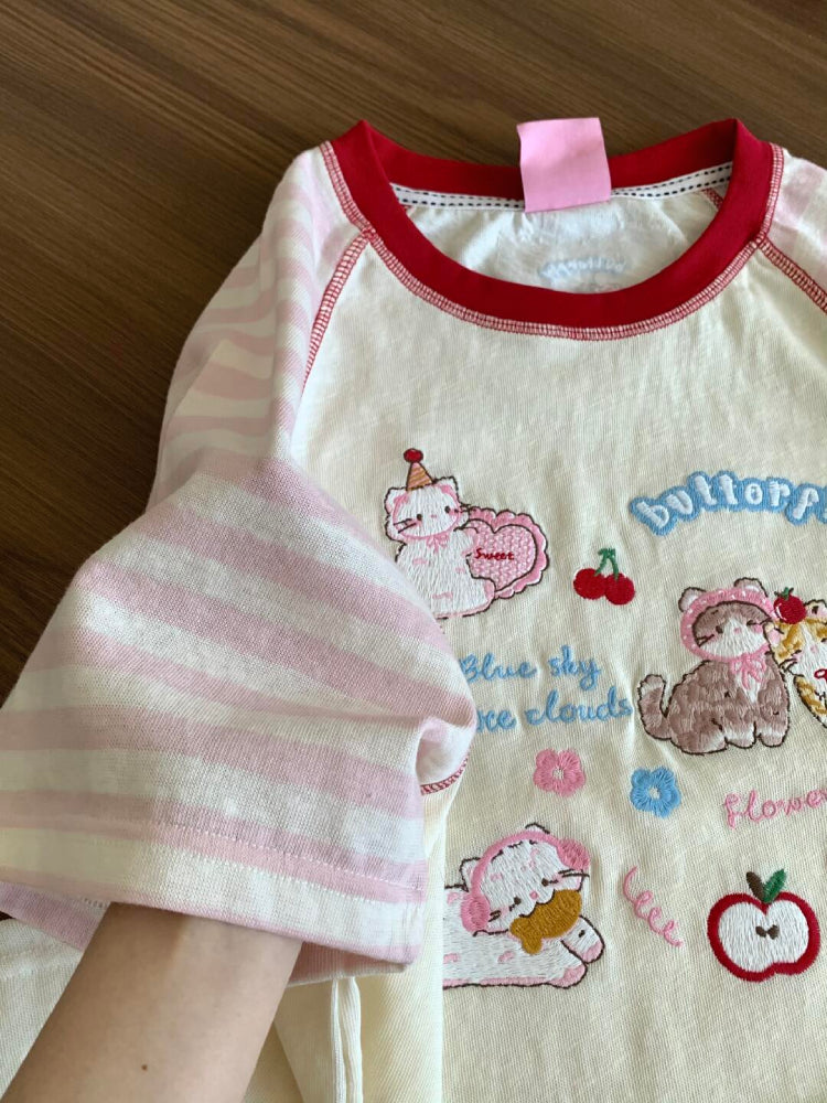 Cherry Kitten Soft Girl Striped Tee-ntbhshop