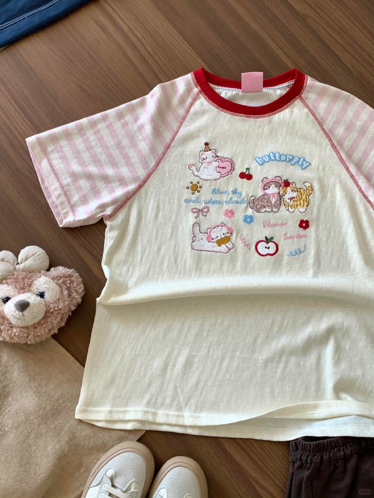 Cherry Kitten Soft Girl Striped Tee-ntbhshop