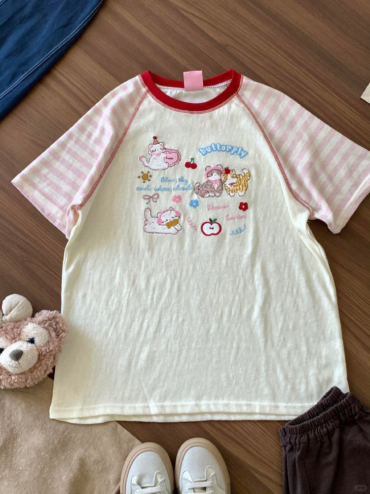 Cherry Kitten Soft Girl Striped Tee-ntbhshop