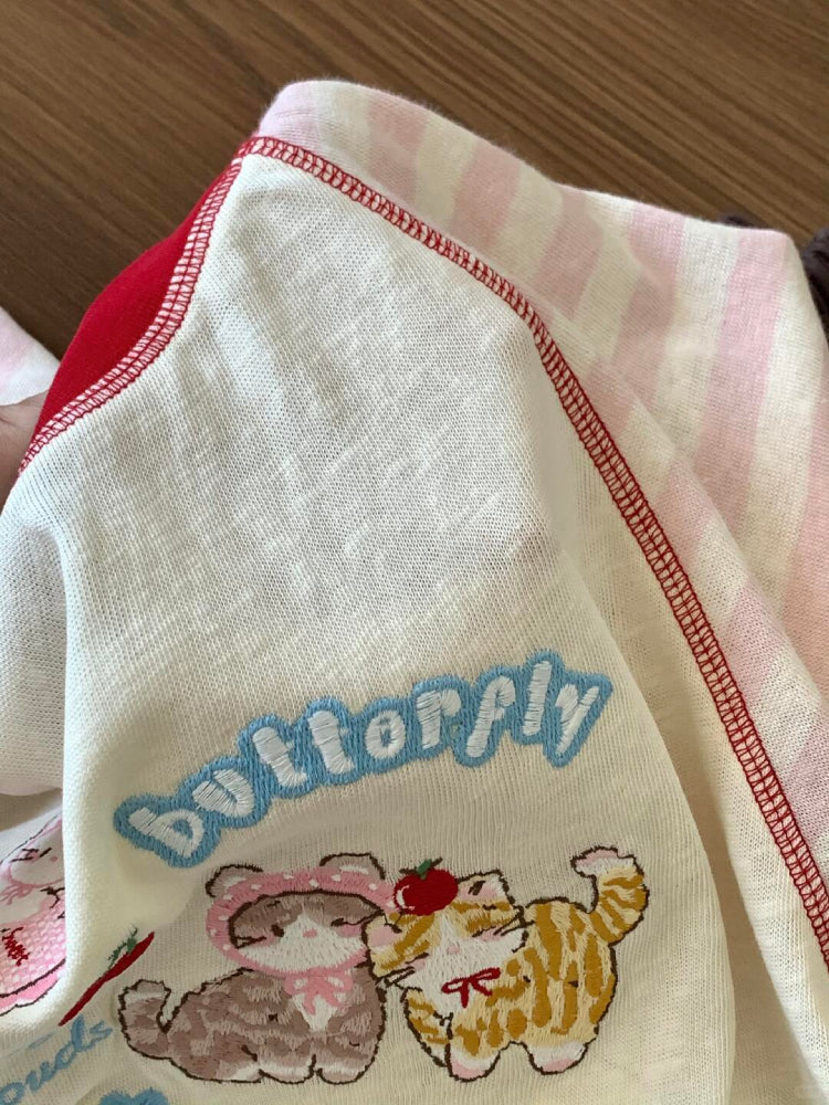 Cherry Kitten Soft Girl Striped Tee-ntbhshop