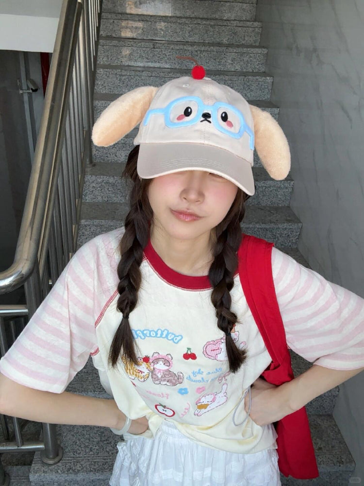 Cherry Kitten Soft Girl Striped Tee-ntbhshop