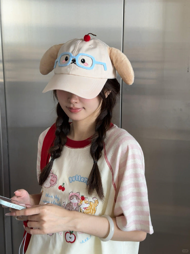 Cherry Kitten Soft Girl Striped Tee-ntbhshop