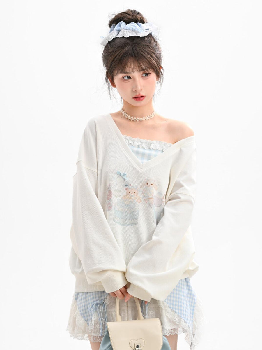 Milk Lamb Gingham Sweatshirt-Tops-ntbhshop