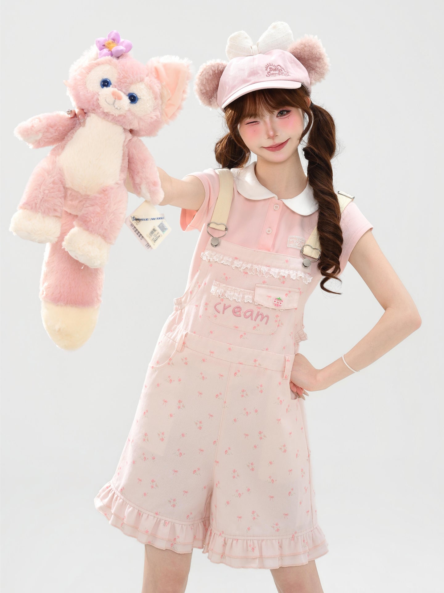 Berry Cream Overall Shorts-Bottoms-ntbhshop