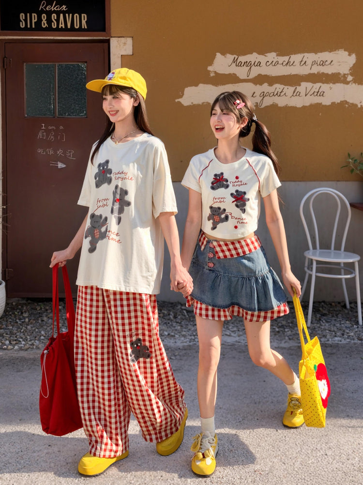 Picnic Gingham Denim Skirts-Bottoms-ntbhshop