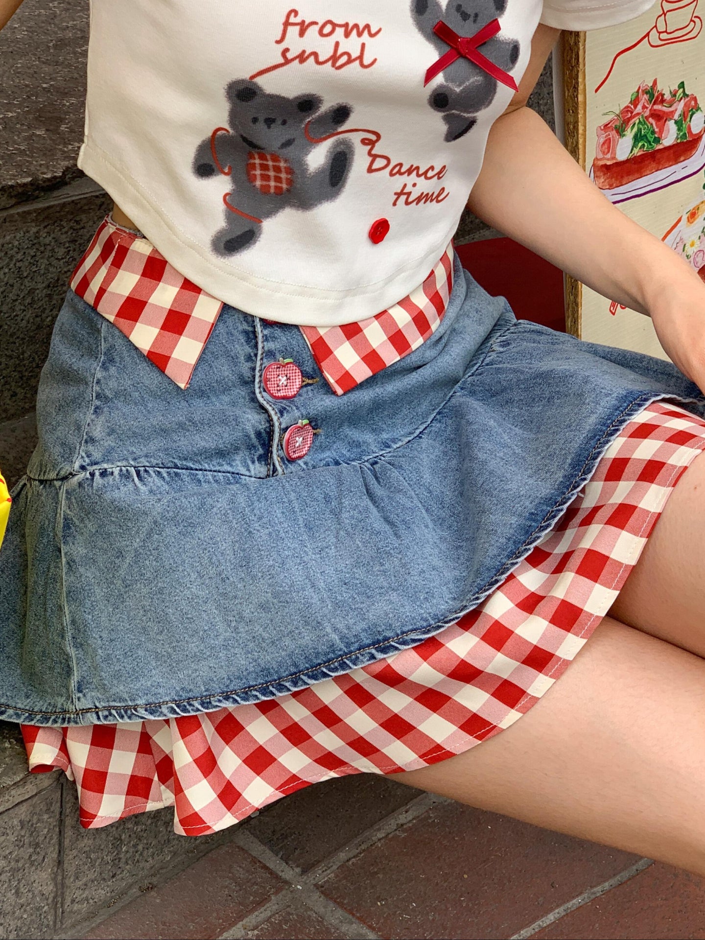 Picnic Gingham Denim Skirts-Bottoms-ntbhshop