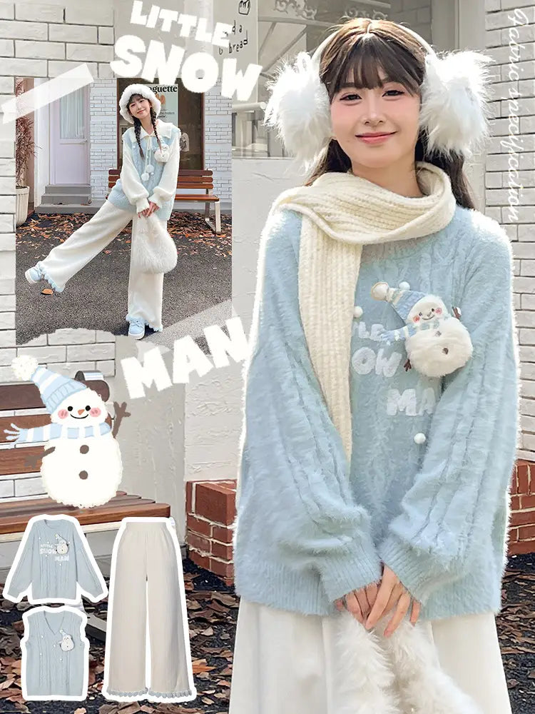 Little Snowman Knit Pullover Sweater-ntbhshop