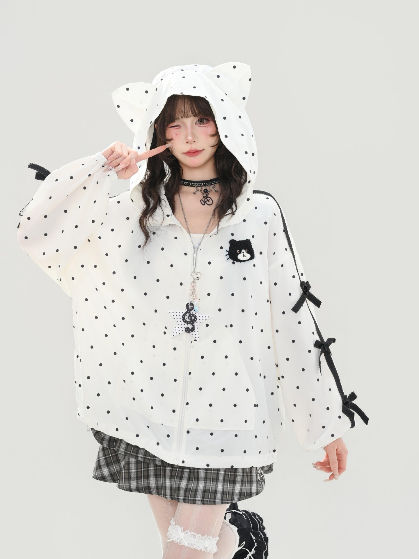 Milk Cat Dot Sun Jacket-Outerwear-ntbhshop