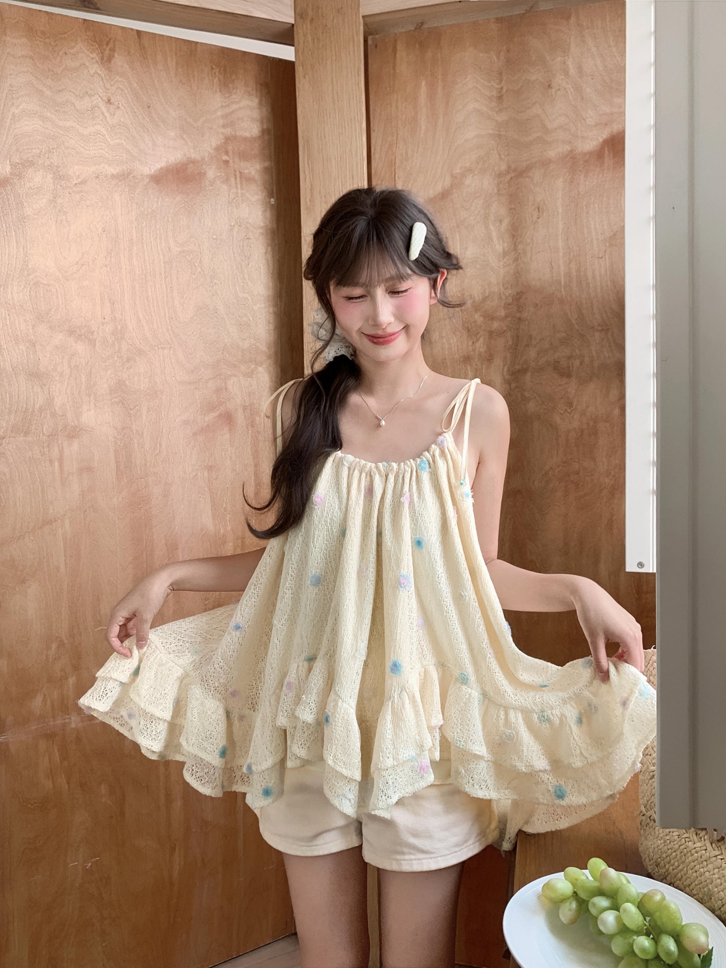 Cloud Bloom Ruffle Camisole-Tops-ntbhshop
