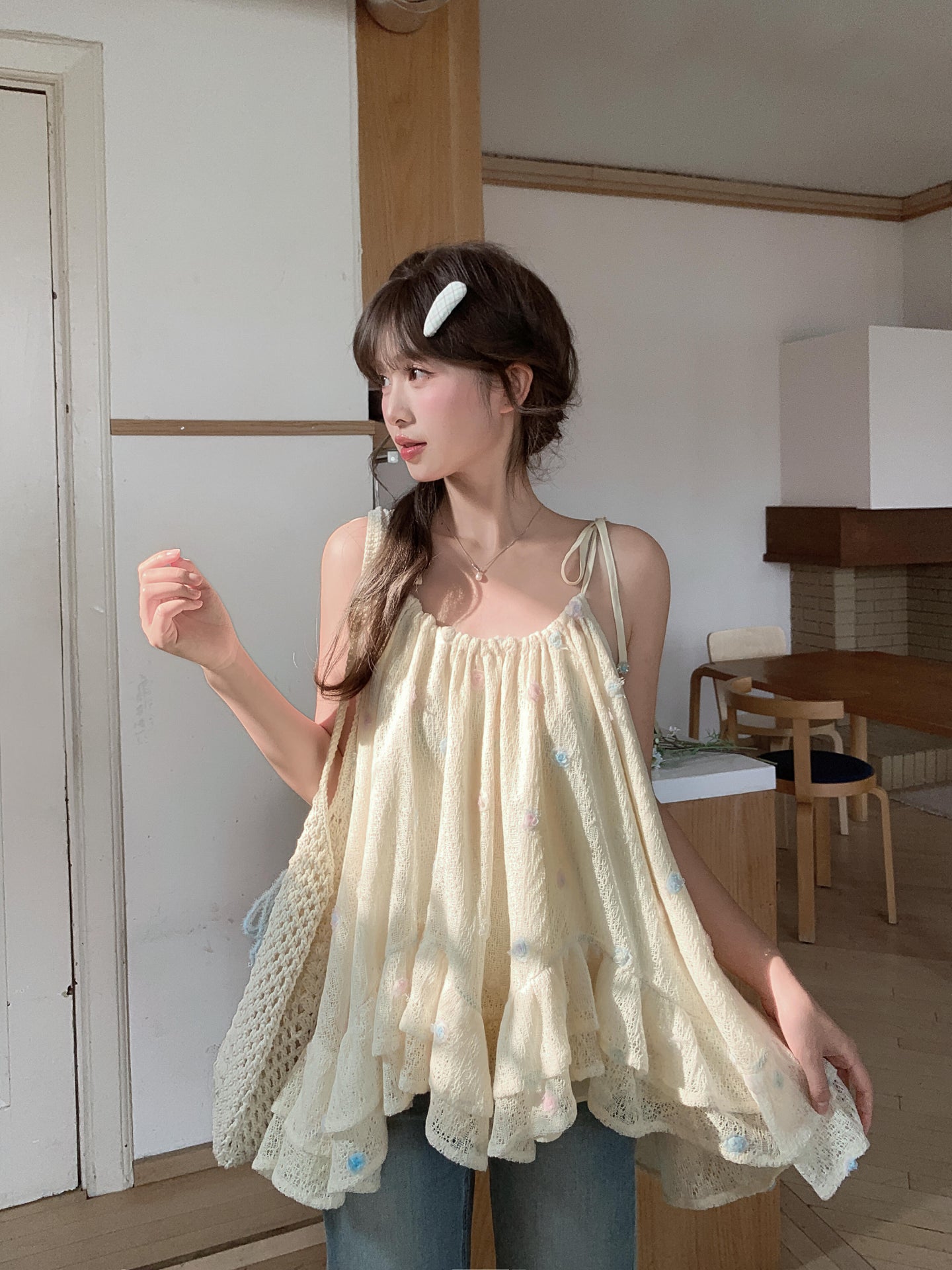 Cloud Bloom Ruffle Camisole-Tops-ntbhshop