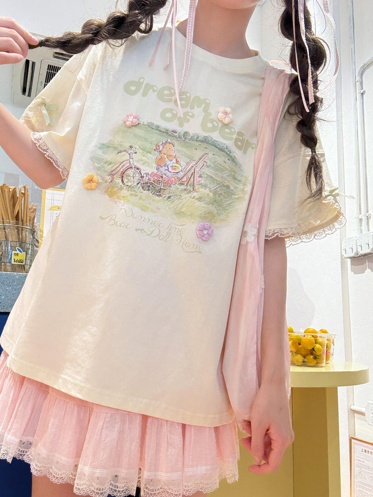 Dream of Bear Ruffle Tee-Tops-ntbhshop
