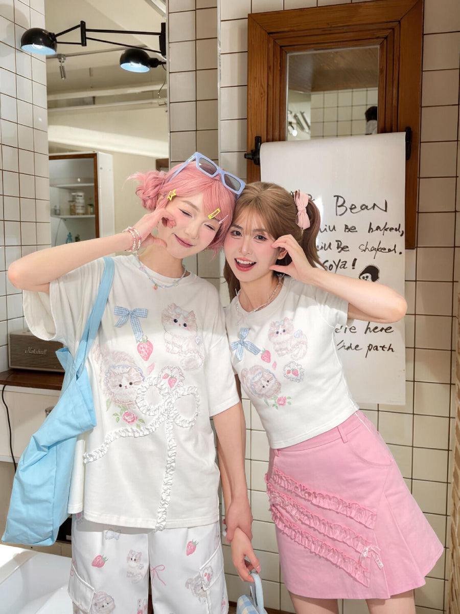 Strawberry Kitty Crop Top & Tee-Tops-ntbhshop