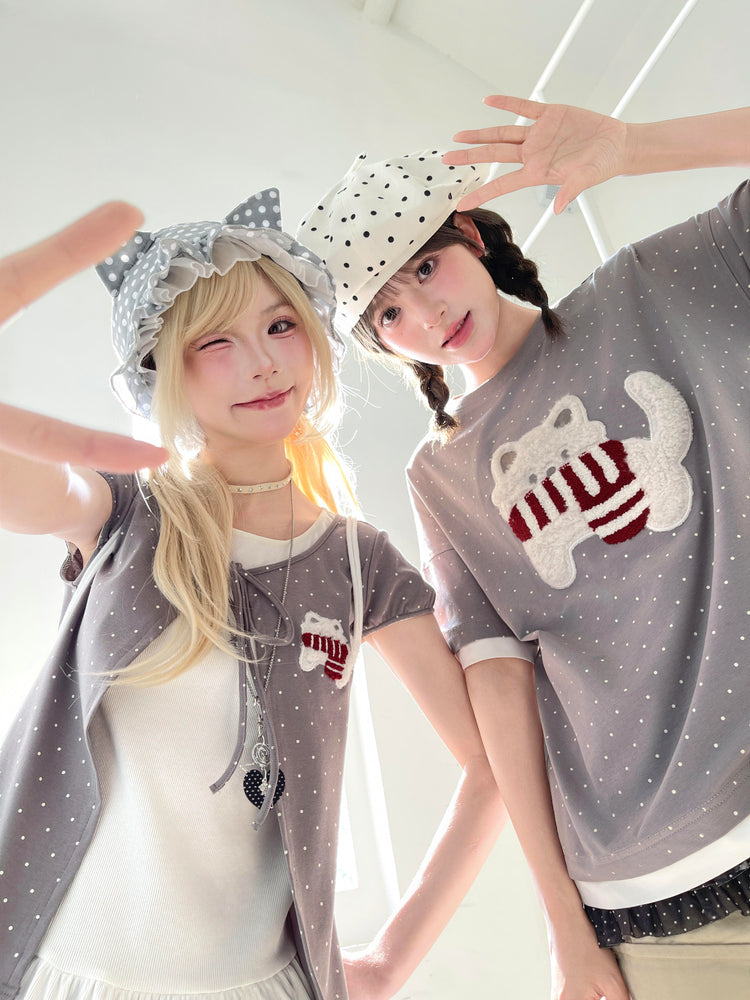 Polka Dot Kitten Layer Tee-Tops-ntbhshop
