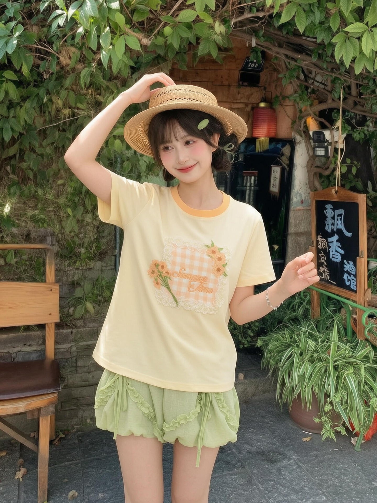 Honey Bloom Gingham Tees-Tops-ntbhshop