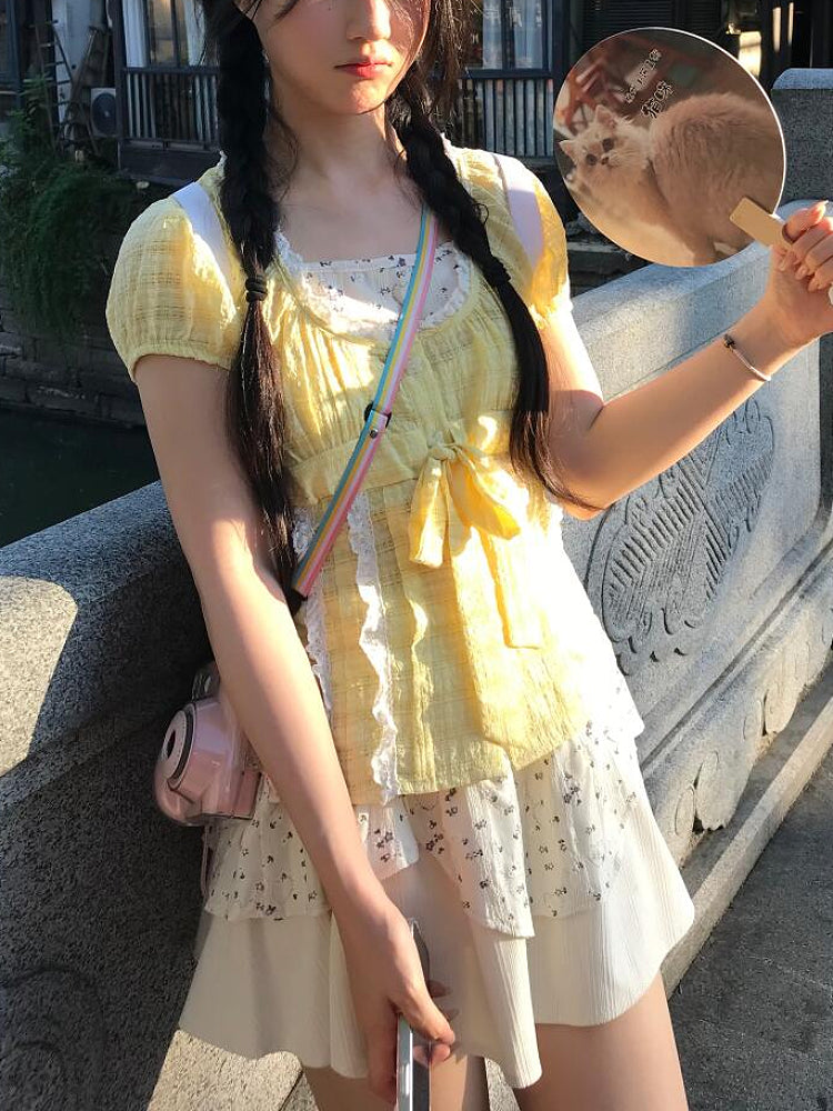 Lemon Tart Muslin Top & Patchwork Cake Skirt-ntbhshop