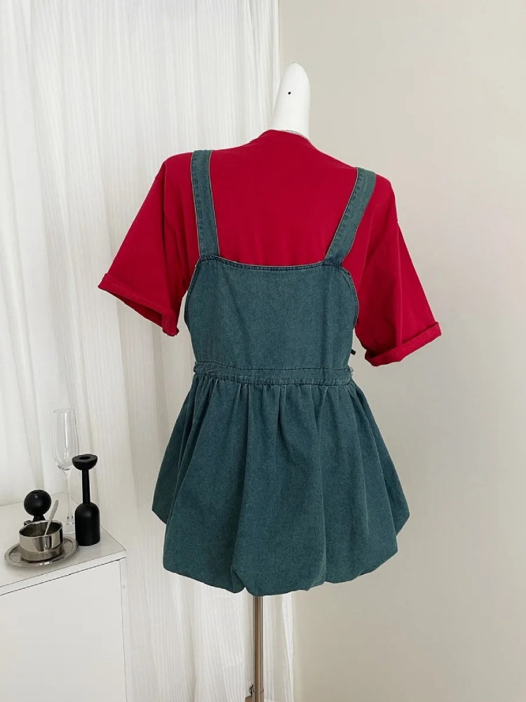 Cherry Pop Princess Oversize Tee & Denim Dress Set-ntbhshop