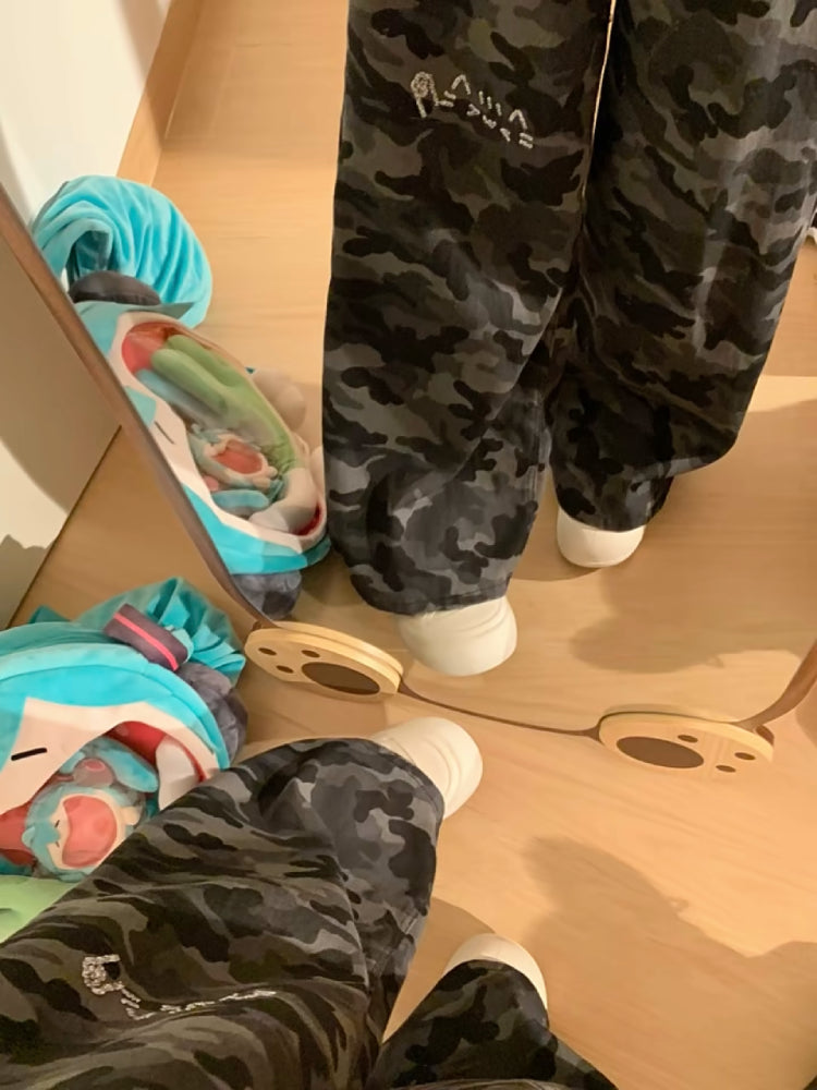 Emoji Cat Camouflage Wide Leg Jeans-ntbhshop