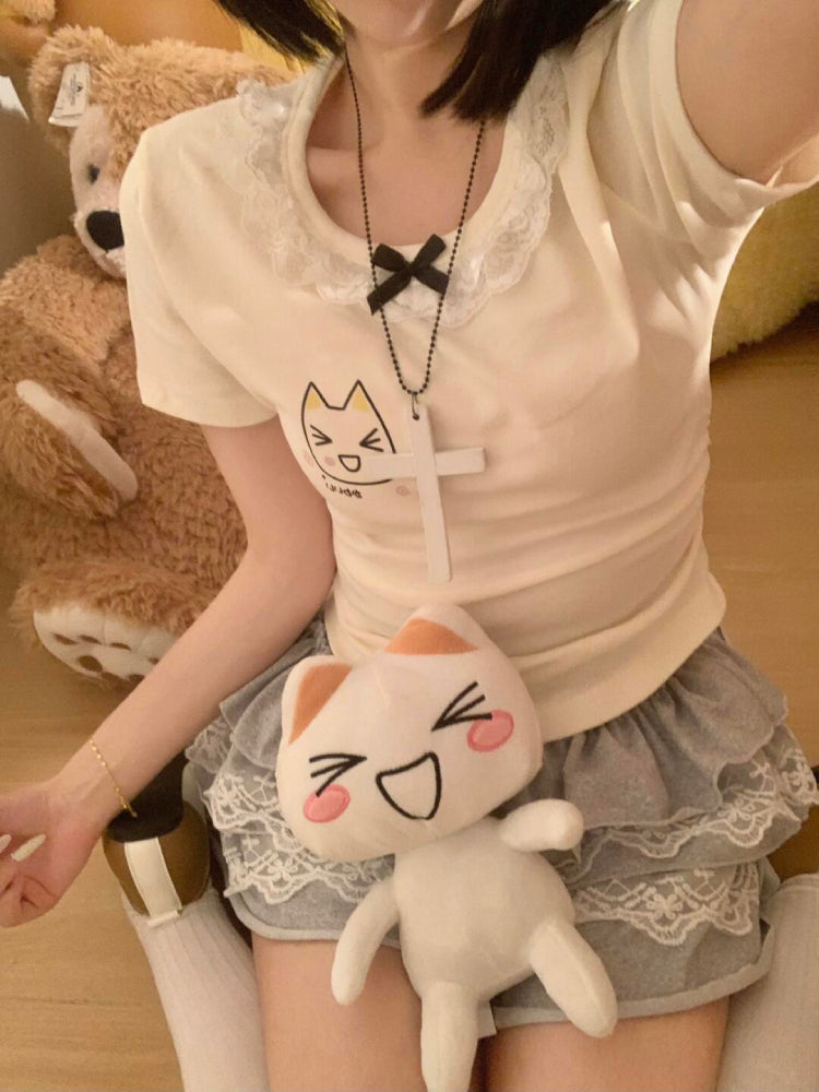 Angel & Devil Cat Lace Bow Tees-ntbhshop