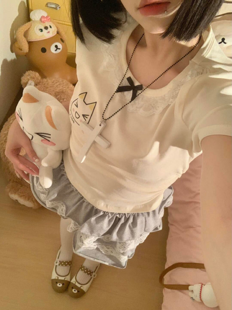 Angel & Devil Cat Lace Bow Tees-ntbhshop