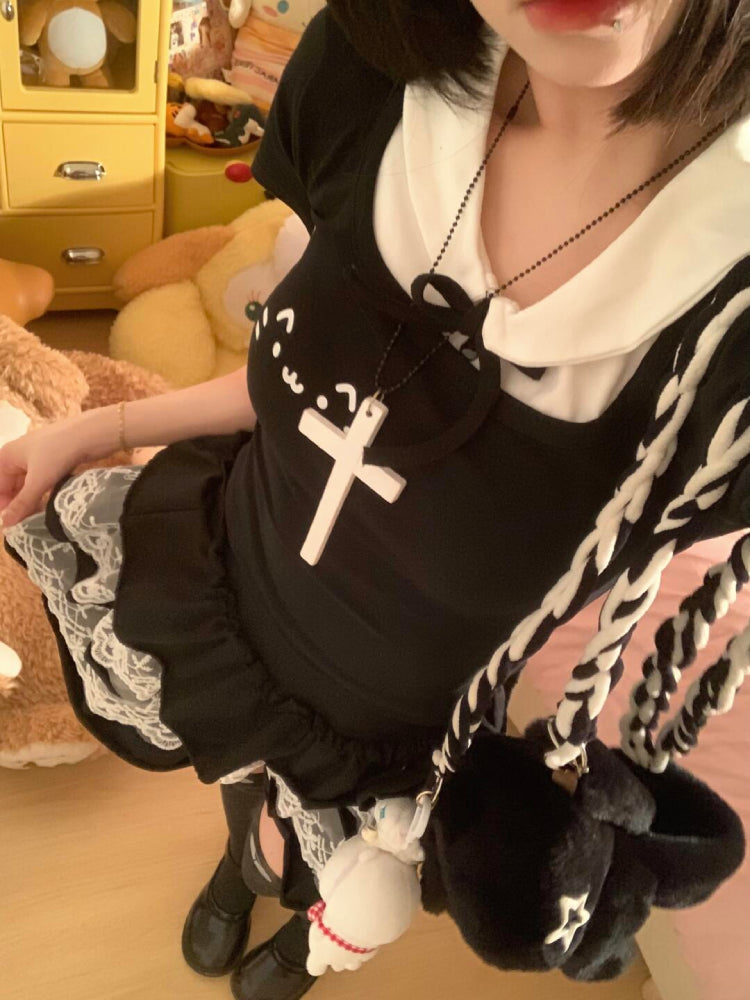 Emoji Cat Harajuku Doll Collar Tee-ntbhshop