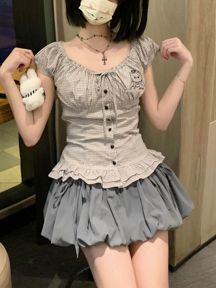 Gray Bubble Cute Bow Skirt-ntbhshop