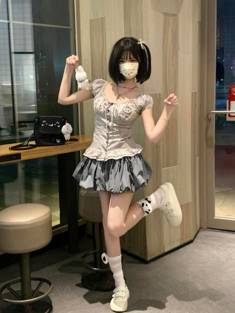 Gray Bubble Cute Bow Skirt-ntbhshop