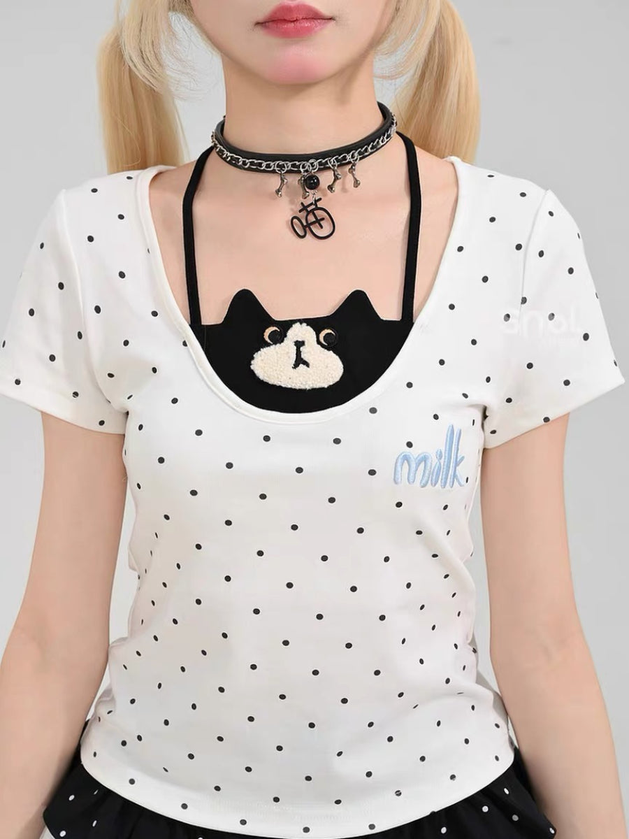 Milk Cat Halter Tee-Tops-ntbhshop