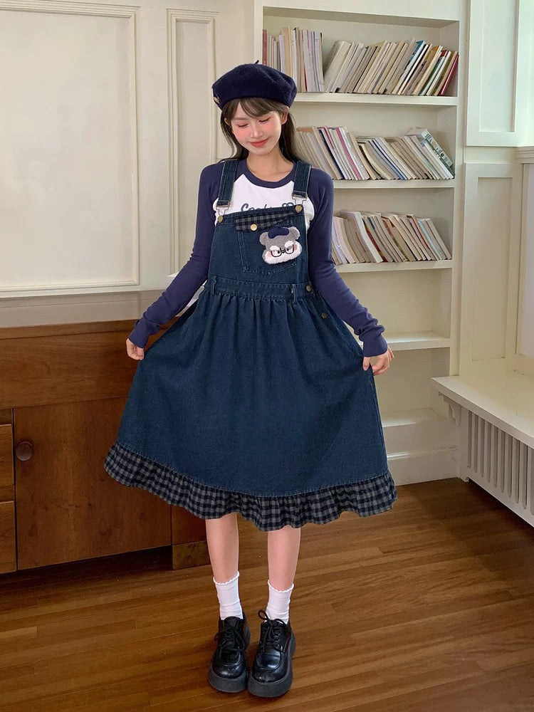 Pup Professor Plaid Denim Dress-Dresses-ntbhshop