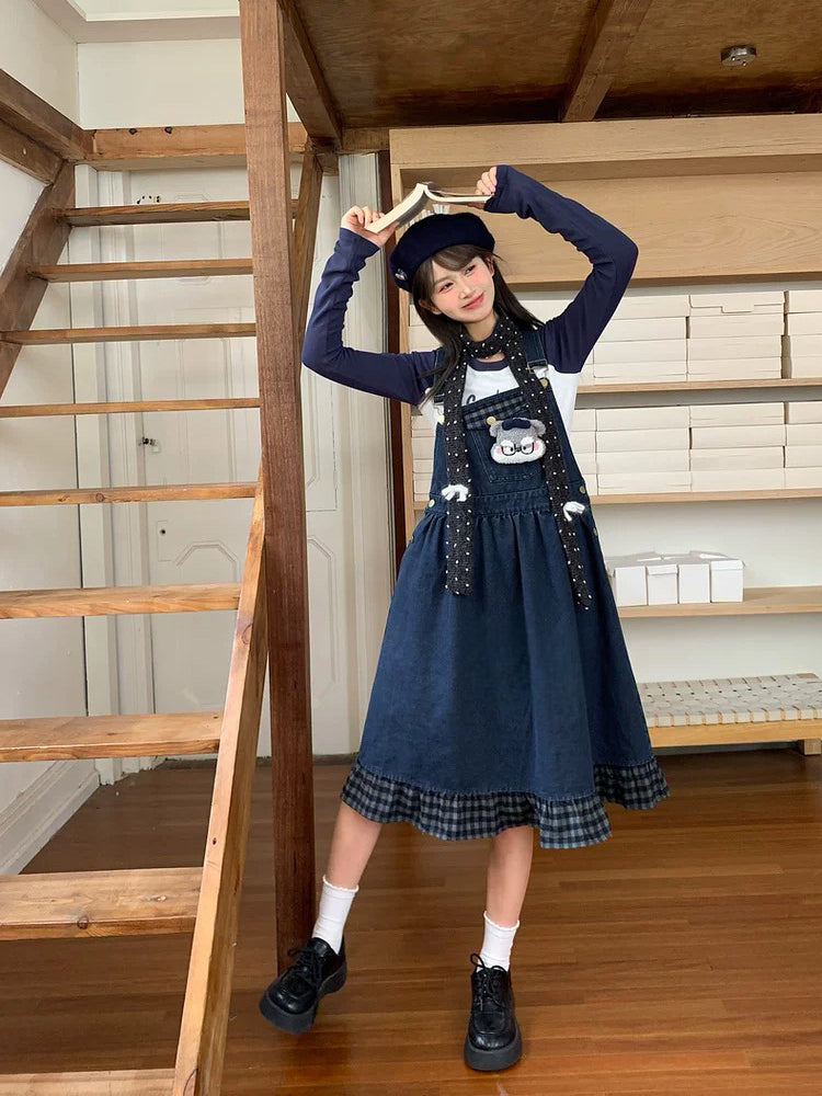 Pup Professor Plaid Denim Dress-Dresses-ntbhshop