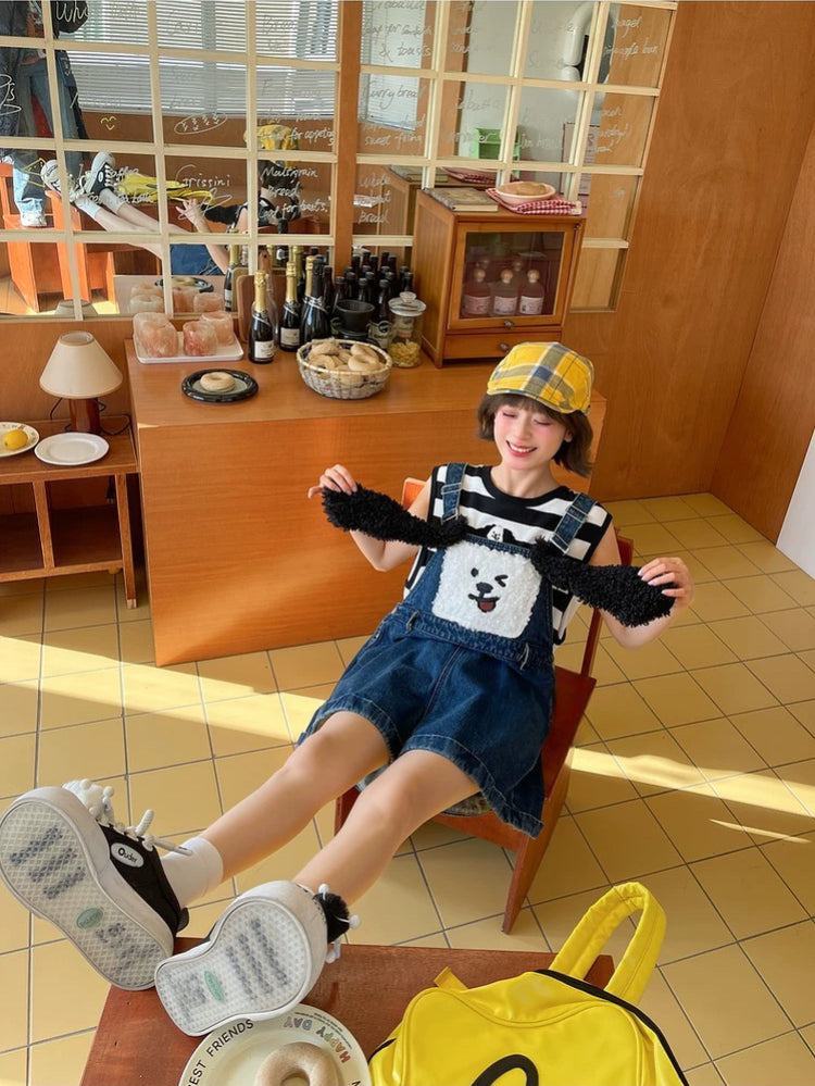 Puppy Milk Denim Overall Shorts-Bottoms-ntbhshop