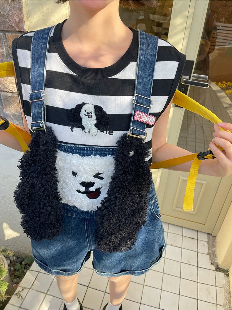 Puppy Milk Denim Overall Shorts-Bottoms-ntbhshop