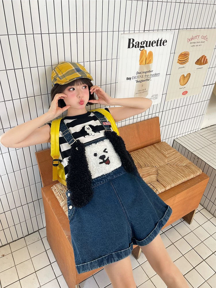 Puppy Milk Denim Overall Shorts-Bottoms-ntbhshop