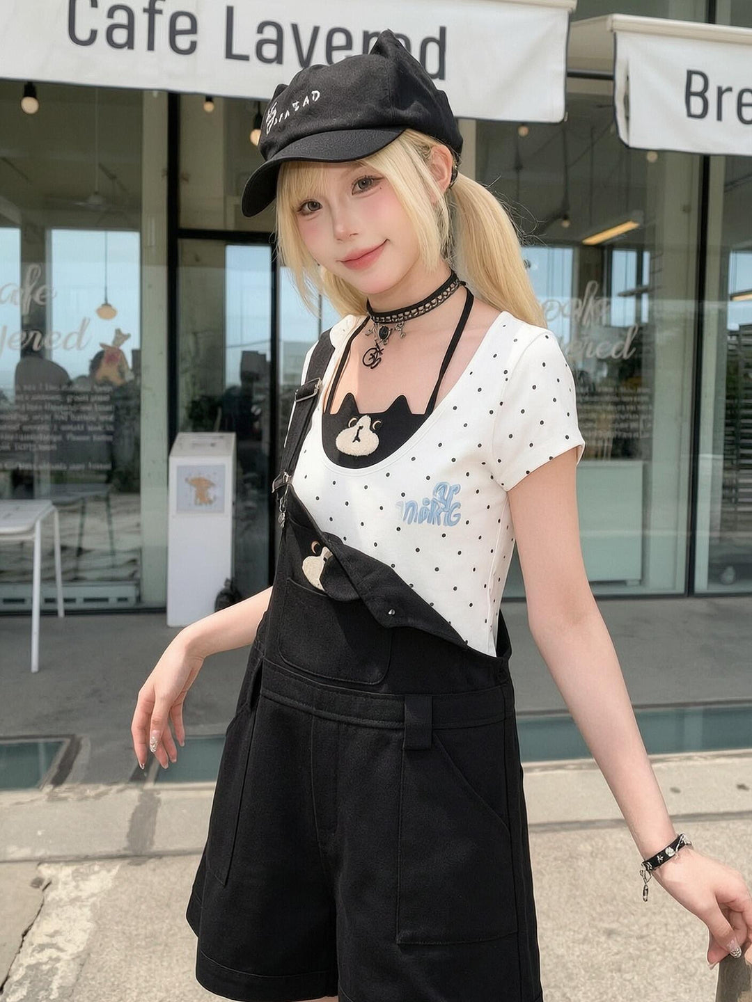 Milk Cat Overall Shorts-Bottoms-ntbhshop